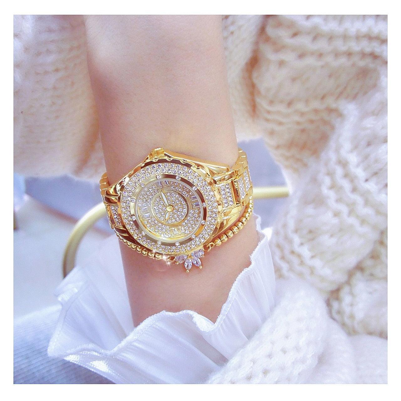 Fashion Bling Simulated Diamonds Gold Rose Gold Silver Original Elegant Ladies Watch With Bracelet Set - Ideal Gift - The Jewellery Supermarket