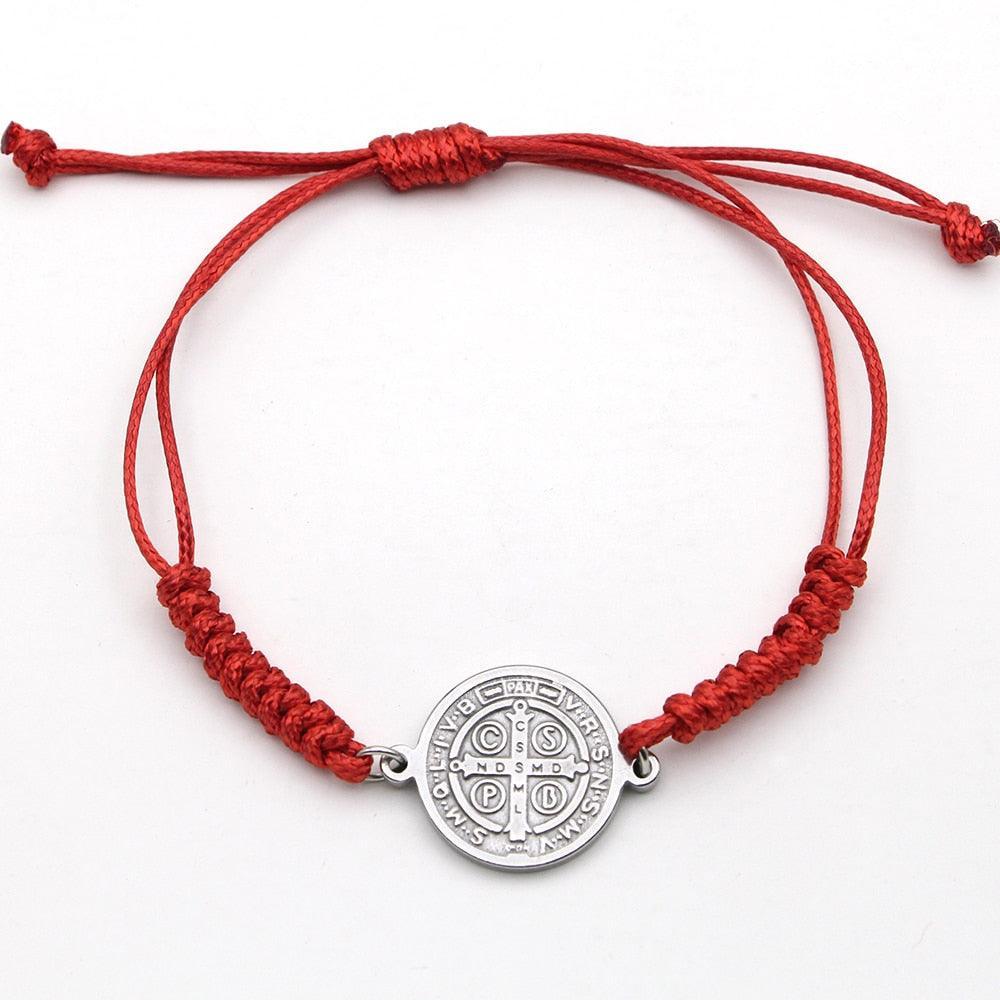 Catholic Religious Belief St. Benedict Cross Stainless Steel Bracelets Chinese Knot Bracelets for Men Women - The Jewellery Supermarket