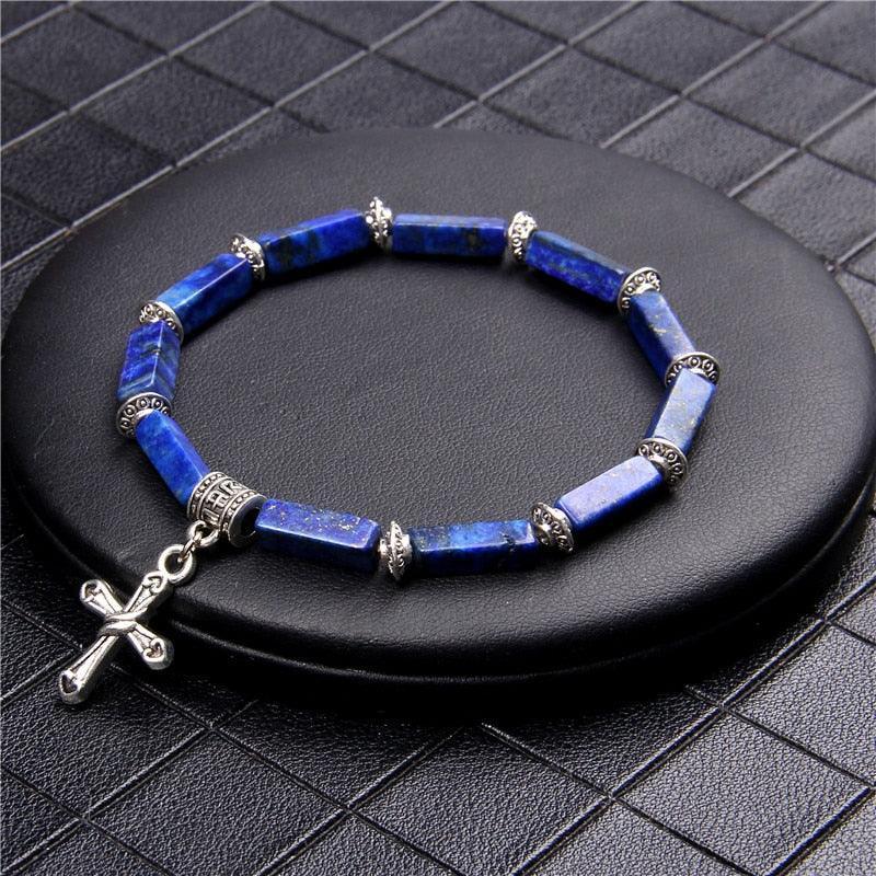 Fashion Cross Lapis lazuli, Natural Tiger Eye and Natural Stones Charms Pendant Bracelets - Christian Jewellery - The Jewellery Supermarket