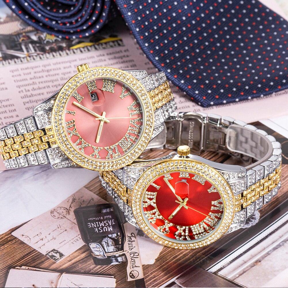NEW Elegant Stylish Iced Out Simulated Diamond Top Brand Date Waterproof Quartz Fashion Watch - The Jewellery Supermarket