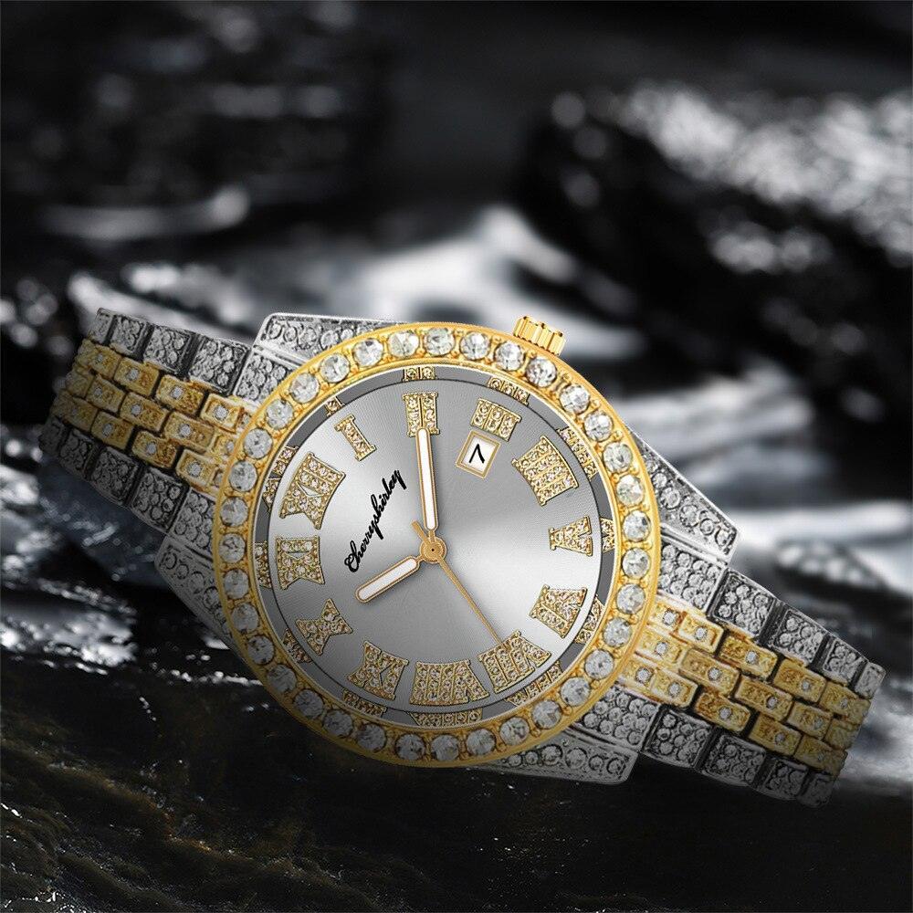 Full Iced Out Cuban Link Chain Bracelet Necklace Bling Jewellery for Men - Big Gold Colur Chains Hip Hop Watch Set - The Jewellery Supermarket