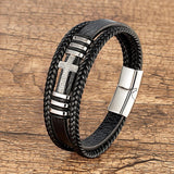 Classic Jesus Cross Charm Cubic Zirconia Black Woven Leather Rope Chain Bracelets For Men Women - The Jewellery Supermarket