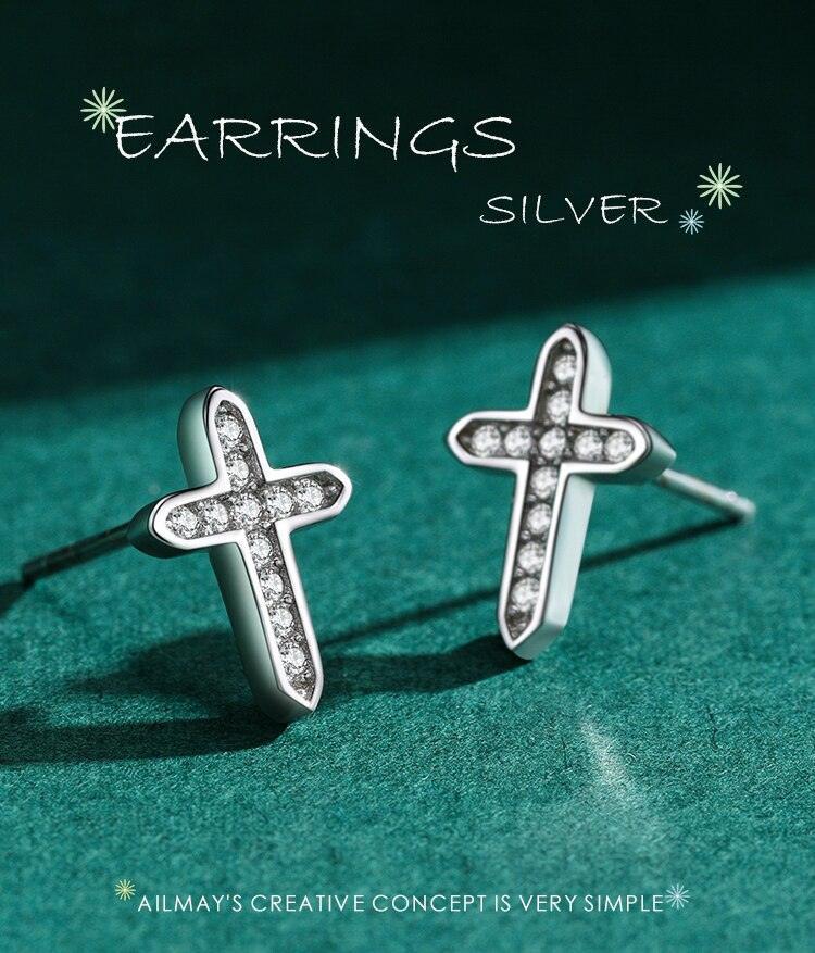Popular Cross Dazzling Silver AAA+ Zircon Stud Fashion Classic Earrings - Fine Christian Jewellery - The Jewellery Supermarket