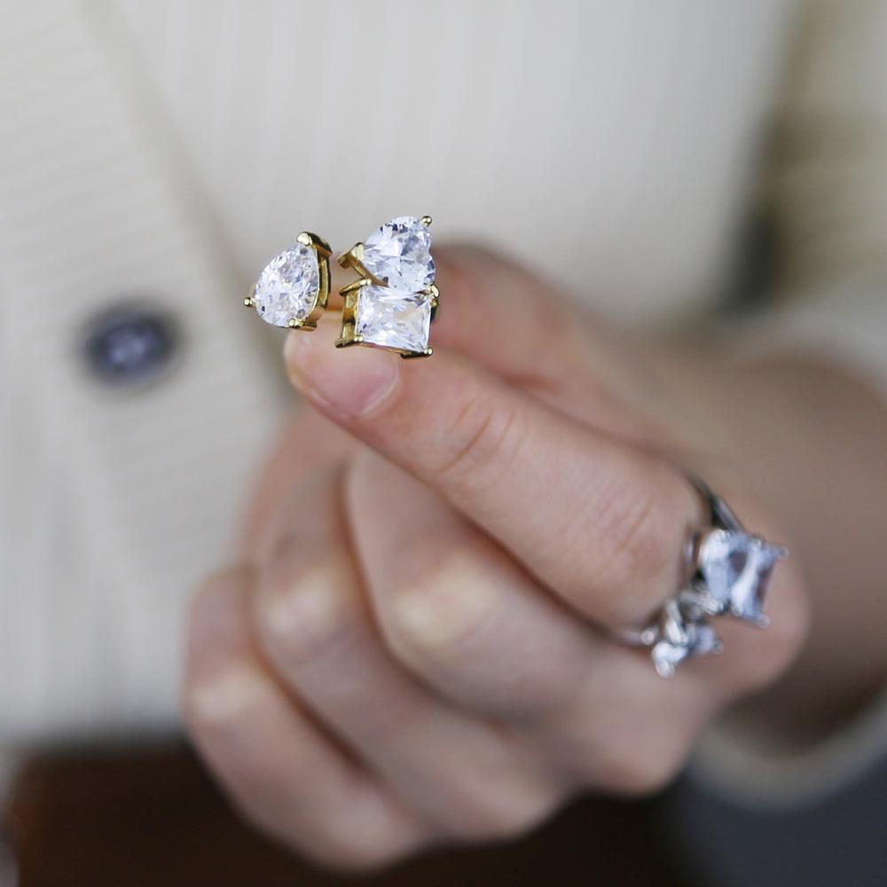 NEW ARRIVAL - AAA+ Cubic Zirconia Diamonds Open Adjusted Geometric Rings - The Jewellery Supermarket