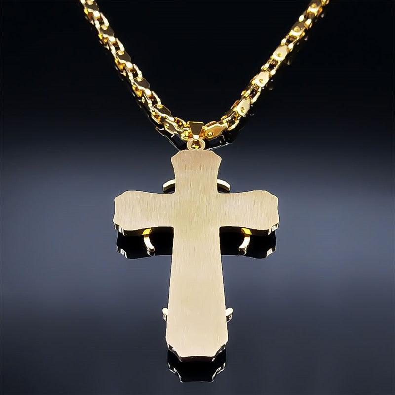 Glorious Stainless Steel Gold Colour Christ God Chain Big Cross Necklace - Christian Jewellery - The Jewellery Supermarket
