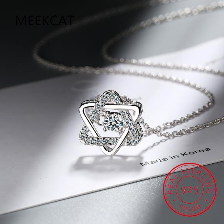 NEW Dancing Zircon Star of David Hexagram Gemstone 925 Silver Necklace - The Jewellery Supermarket