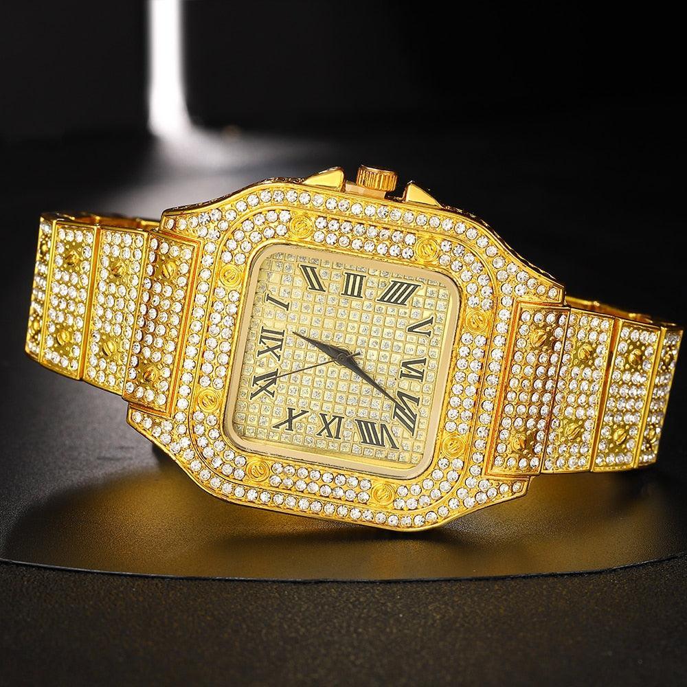 New Hip Hop Iced Out Square Simulated Diamonds Watch - Sparkling Quartz Fashion Classic Watches - The Jewellery Supermarket