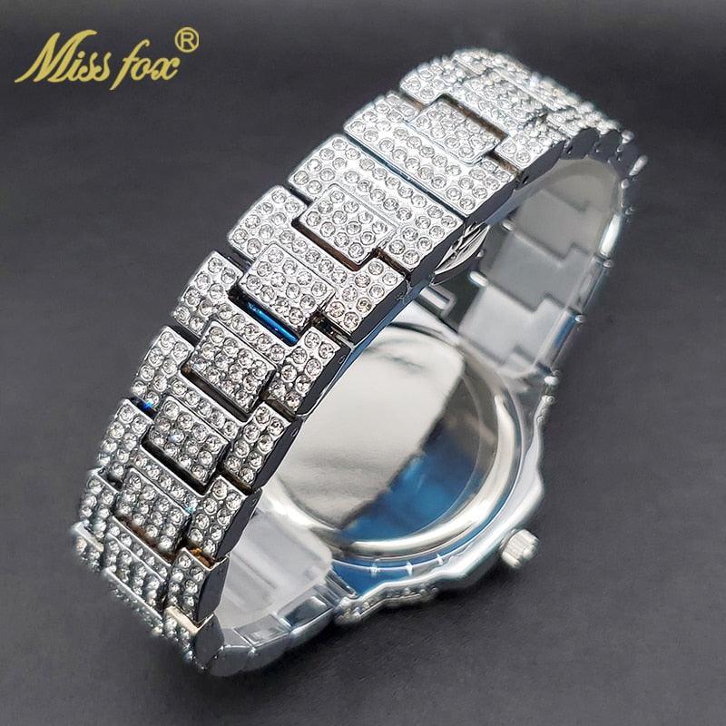 Outstanding Simulated Diamonds Iced Out Hip Hop Stylish Quartz Double Dial Heavy Gold Colour Watch For Men - The Jewellery Supermarket