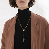 Black Gold Color Stainless Steel Women Cross Rosary Necklace Cross Pendant - Prayer Church Jewellery - The Jewellery Supermarket