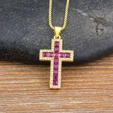 Fashion Long Chain Exquisite Multicolors Cross Pendant AAA Zircon Crystals Necklaces - Religious Jewellery - The Jewellery Supermarket