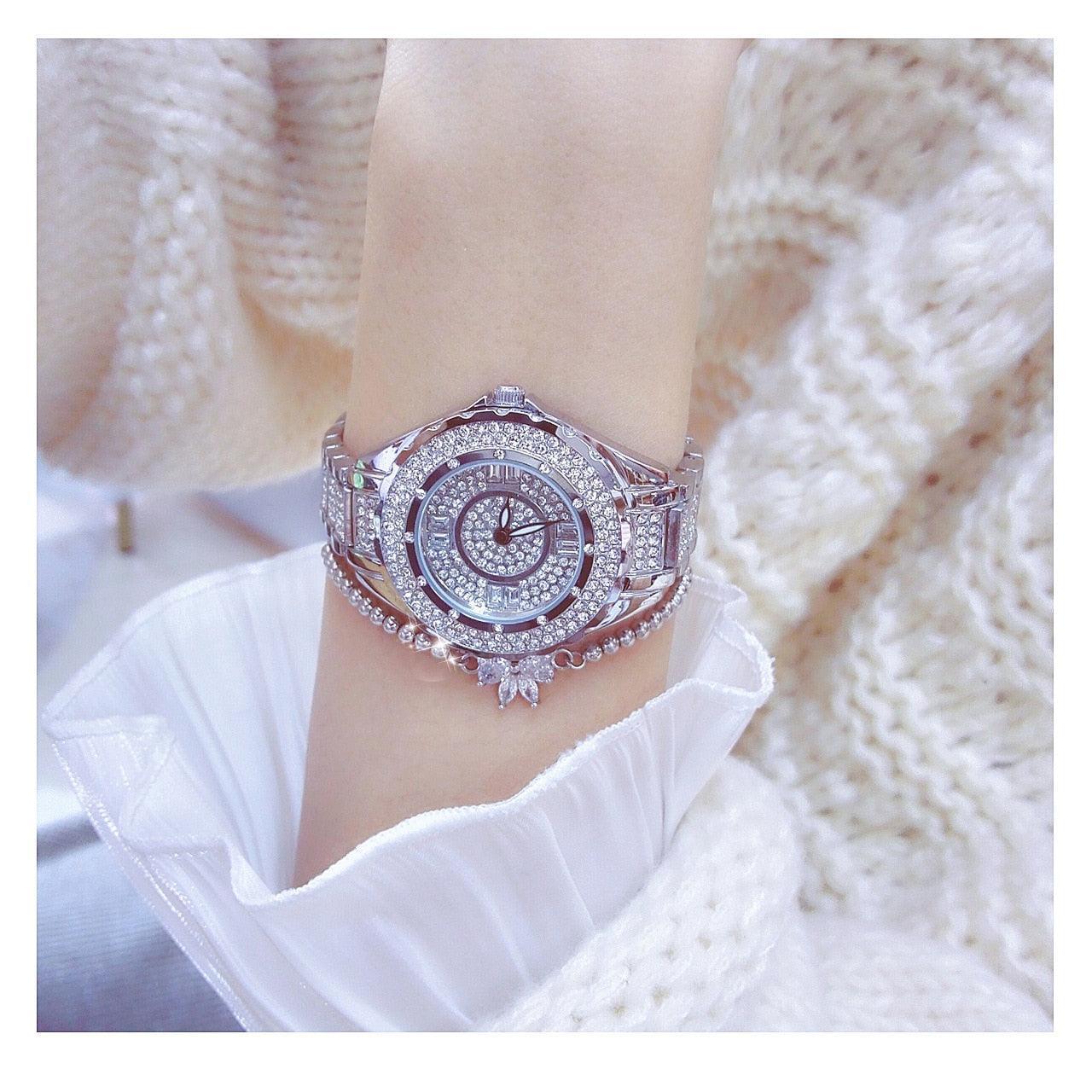Fashion Bling Simulated Diamonds Gold Rose Gold Silver Original Elegant Ladies Watch With Bracelet Set - Ideal Gift - The Jewellery Supermarket