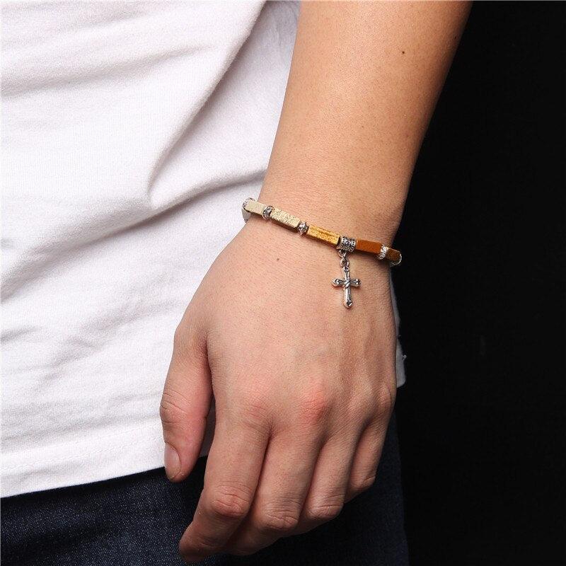 Fashion Cross Lapis lazuli, Natural Tiger Eye and Natural Stones Charms Pendant Bracelets - Christian Jewellery - The Jewellery Supermarket
