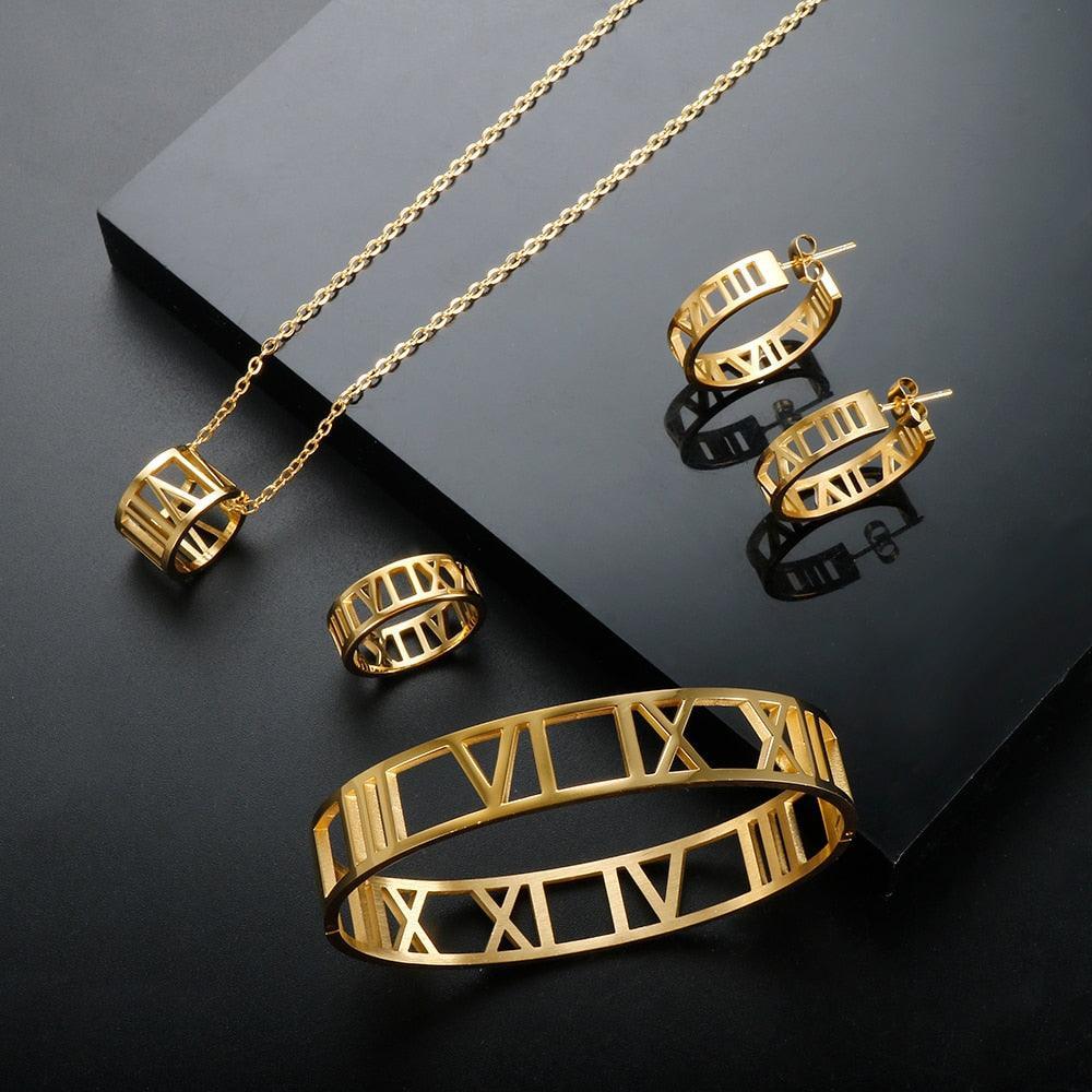 BEST SELLER New Design Hollow Roman Numerals Stainless Steel Jewellery Set for Women  - Fashion Jewellery - The Jewellery Supermarket