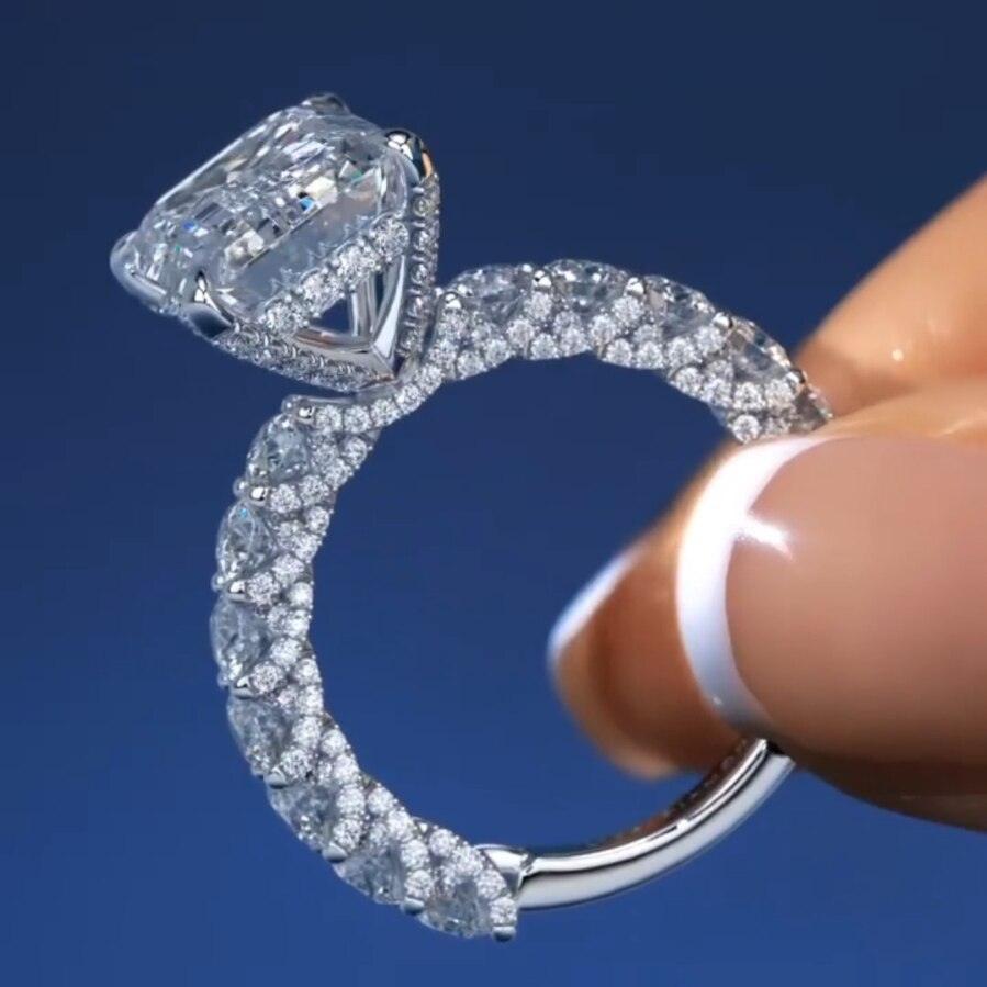 New Luxury Princess Cut Silver Color AAA+ CZ Diamonds Designer Engagement Ring - The Jewellery Supermarket