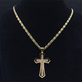 Attractive Catholic Cross Amulet CZ Crystal Gold Color Stainless Steel Pendant Chain Necklace - Christian Jewellery - The Jewellery Supermarket