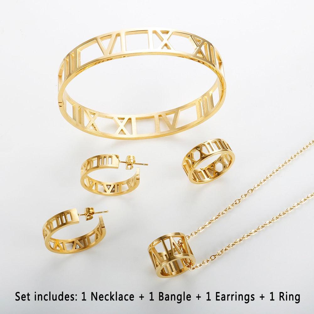 BEST SELLER New Design Hollow Roman Numerals Stainless Steel Jewellery Set for Women  - Fashion Jewellery - The Jewellery Supermarket