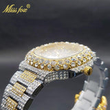 Outstanding Simulated Diamonds Iced Out Hip Hop Stylish Quartz Double Dial Heavy Gold Colour Watch For Men - The Jewellery Supermarket