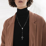 Black Gold Color Stainless Steel Women Cross Rosary Necklace Cross Pendant - Prayer Church Jewellery - The Jewellery Supermarket