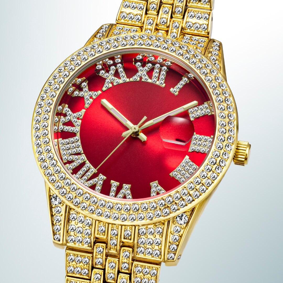 NEW Elegant Stylish Iced Out Simulated Diamond Top Brand Date Waterproof Quartz Fashion Watch - The Jewellery Supermarket