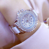 Full Simulated Diamonds Gold Colour Bracelet Ceramic Strap Waterproof Quartz Luxury Brand Women Watches - The Jewellery Supermarket