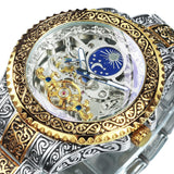 NEW - Top Brand Luxury Engraved Vintage Moon Phase Tourbillon Mechanical Skeleton Watch