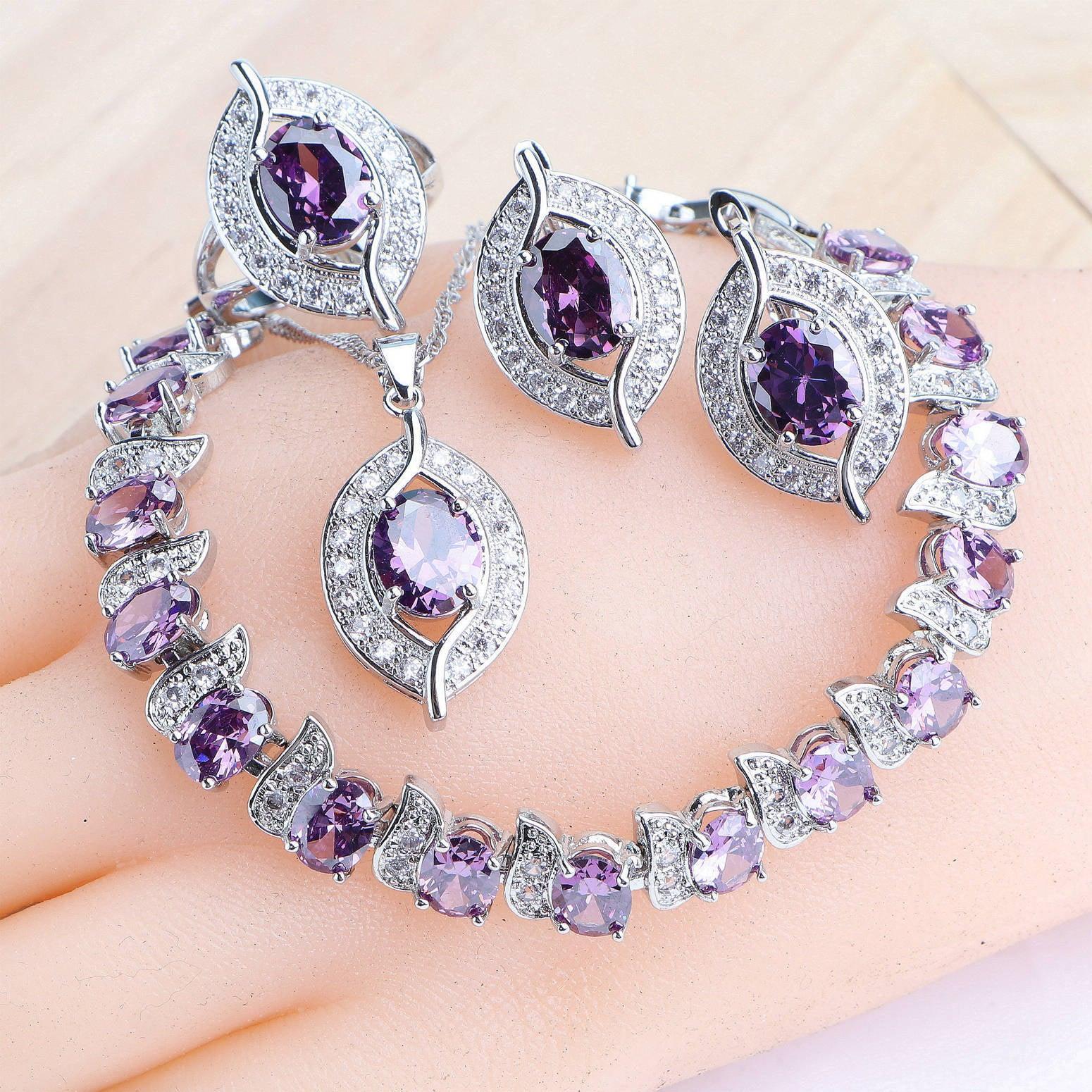 NEW ARRIVAL AAA Zircon Crystals Silver Earrings Charms Bracelets For Women Fashion Wedding Jewellery Sets - The Jewellery Supermarket