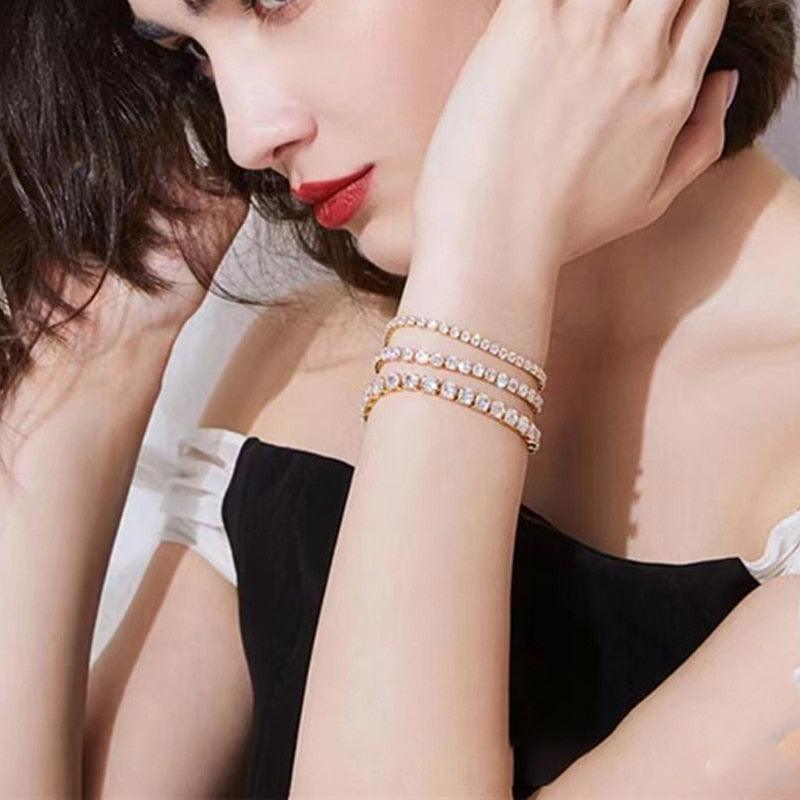 Luxury Shiny Round AAA+ Cubic Zirconia Diamond Tennis Gold Silver Colour Bracelets For Women - The Jewellery Supermarket