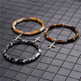 Fashion Cross Lapis lazuli, Natural Tiger Eye and Natural Stones Charms Pendant Bracelets - Christian Jewellery - The Jewellery Supermarket