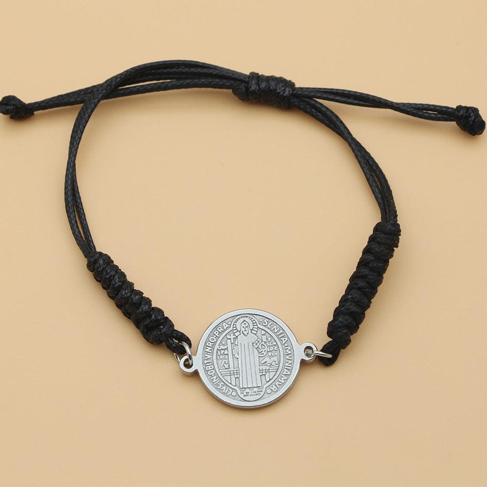 Catholic Religious Belief St. Benedict Cross Stainless Steel Bracelets Chinese Knot Bracelets for Men Women - The Jewellery Supermarket