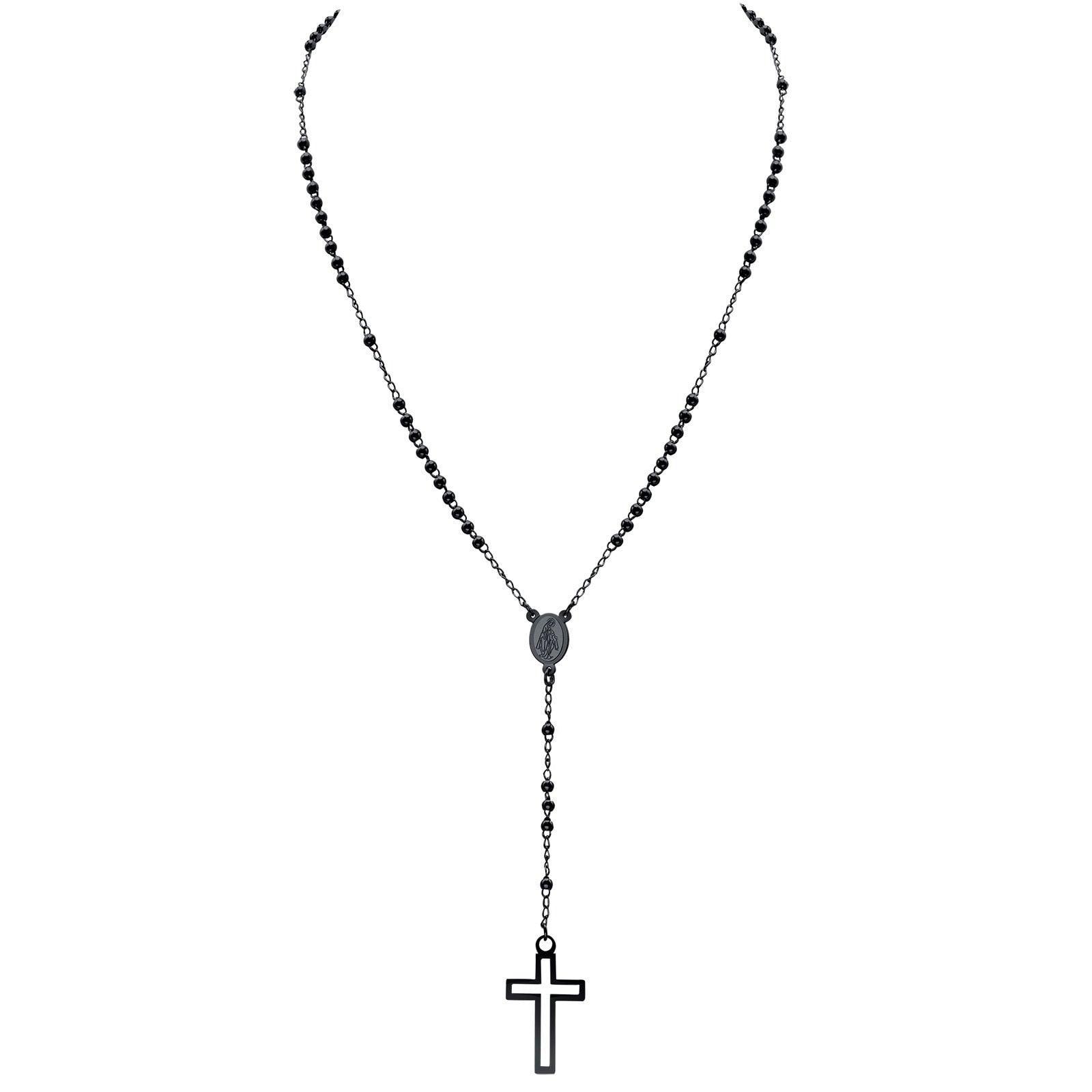 Black Gold Color Stainless Steel Women Cross Rosary Necklace Cross Pendant - Prayer Church Jewellery - The Jewellery Supermarket