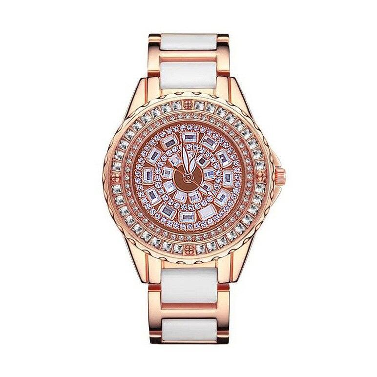 Full Simulated Diamonds Gold Colour Bracelet Ceramic Strap Waterproof Quartz Luxury Brand Women Watches - The Jewellery Supermarket