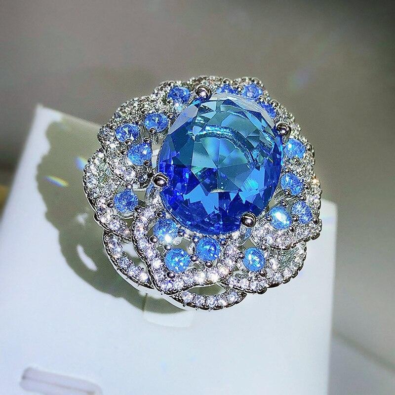 NEW VINTAGE RINGS Luxury Blue Big Flower AAA Zircon Gorgeous Ring - The Jewellery Supermarket