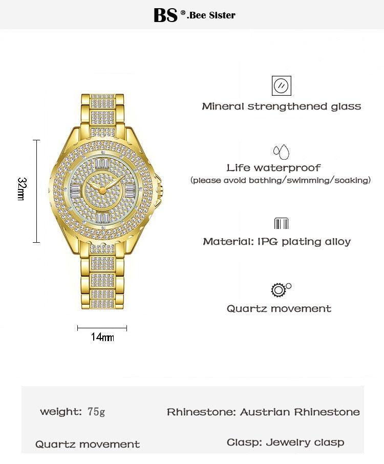 Fashion Bling Simulated Diamonds Gold Rose Gold Silver Original Elegant Ladies Watch With Bracelet Set - Ideal Gift - The Jewellery Supermarket
