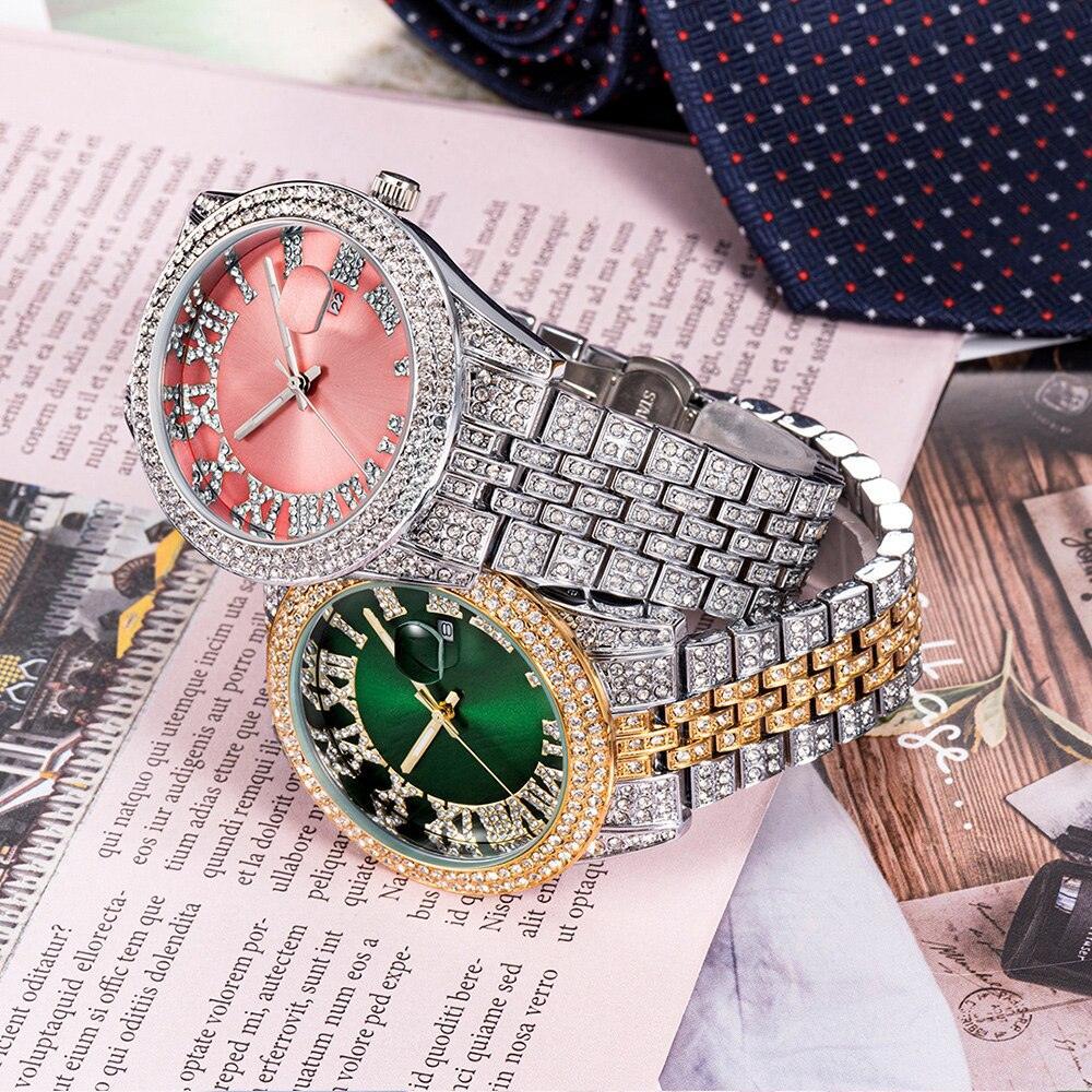 NEW Elegant Stylish Iced Out Simulated Diamond Top Brand Date Waterproof Quartz Fashion Watch - The Jewellery Supermarket