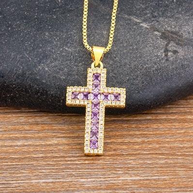 Fashion Long Chain Exquisite Multicolors Cross Pendant AAA Zircon Crystals Necklaces - Religious Jewellery - The Jewellery Supermarket