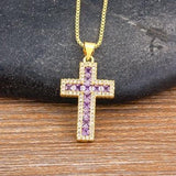 Fashion Long Chain Exquisite Multicolors Cross Pendant AAA Zircon Crystals Necklaces - Religious Jewellery - The Jewellery Supermarket