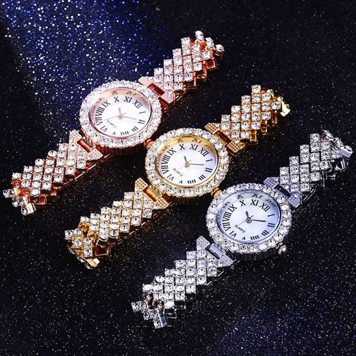 Best Selling Luxury Blig Fashion Brand Simulated Diamonds Steel Band Watch Bracelet Set - Ideal Gifts - The Jewellery Supermarket