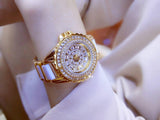 Full Simulated Diamonds Gold Colour Bracelet Ceramic Strap Waterproof Quartz Luxury Brand Women Watches - The Jewellery Supermarket