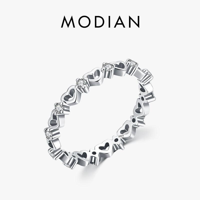 Sterling Silver Heart To Heart AAAA Simulated Diamonds Stackable Ring - Romantic Design Fine Jewellery - The Jewellery Supermarket