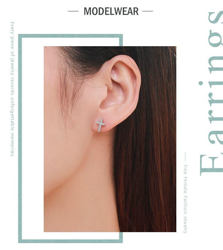 Popular Cross Dazzling Silver AAA+ Zircon Stud Fashion Classic Earrings - Fine Christian Jewellery - The Jewellery Supermarket