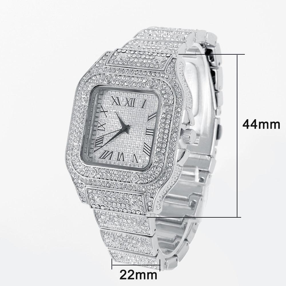 New Hip Hop Iced Out Square Simulated Diamonds Watch - Sparkling Quartz Fashion Classic Watches - The Jewellery Supermarket
