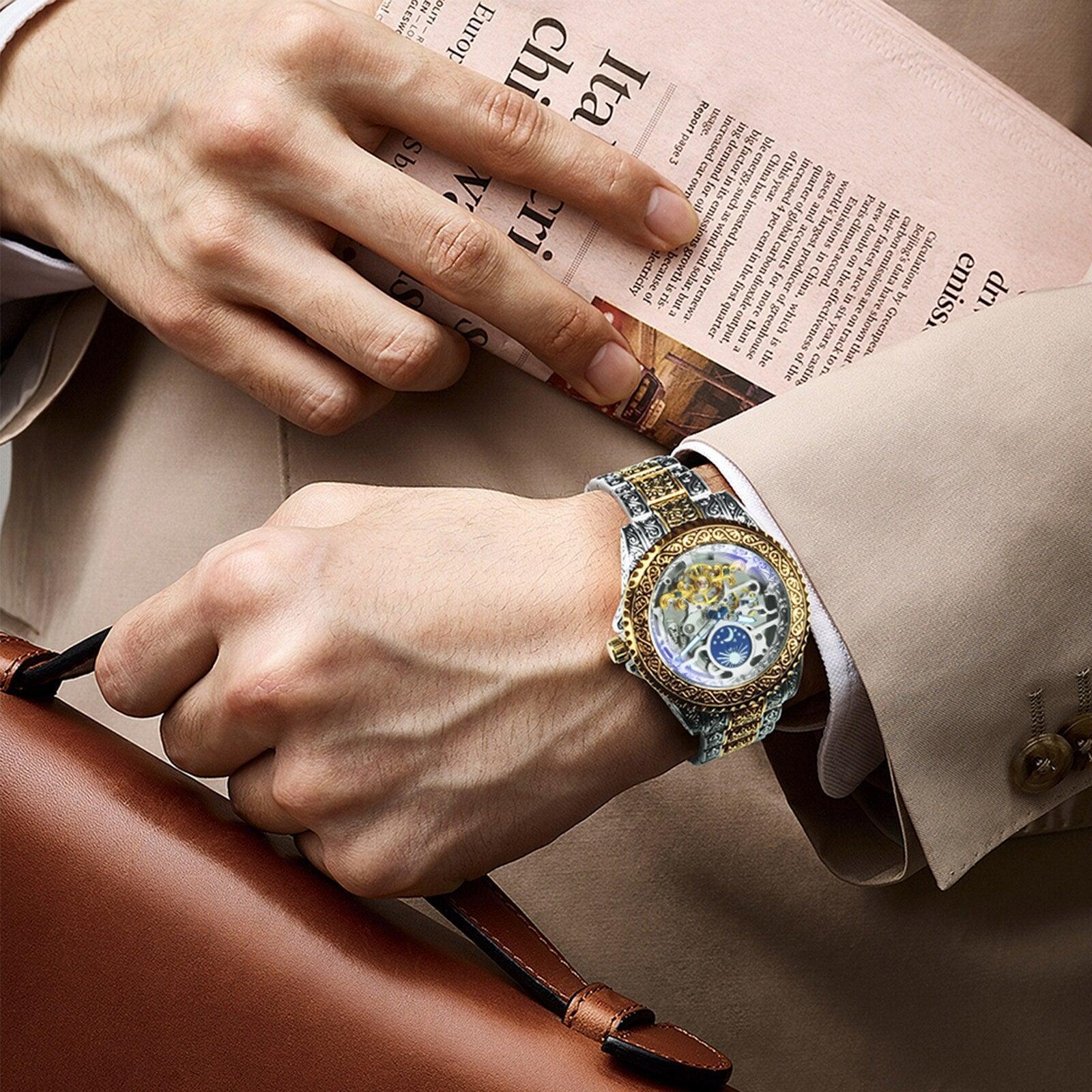 NEW - Luxury Men Mechanical Forsaking Automatic Tourbillon Skeleton Watch - The Jewellery Supermarket