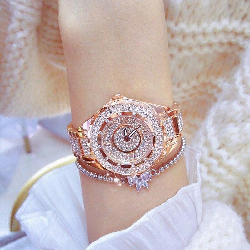 Fashion Bling Simulated Diamonds Gold Rose Gold Silver Original Elegant Ladies Watch With Bracelet Set - Ideal Gift - The Jewellery Supermarket
