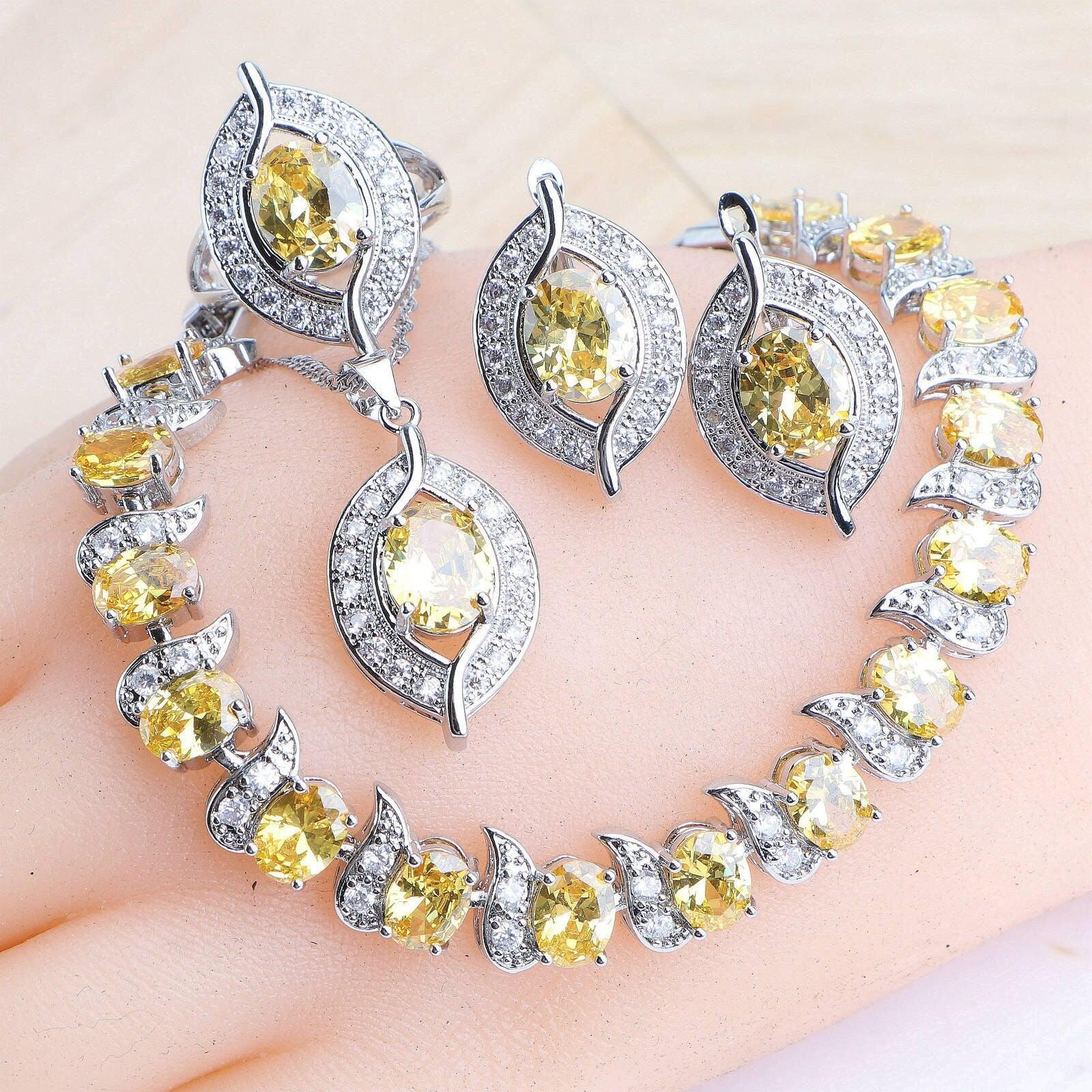 NEW ARRIVAL AAA Zircon Crystals Silver Earrings Charms Bracelets For Women Fashion Wedding Jewellery Sets - The Jewellery Supermarket
