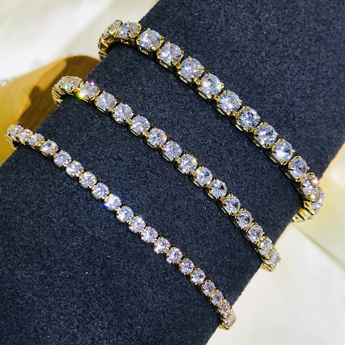 EXQUISITE Charming AAA+ Cubic Zirconia Simulated Diamonds Gold Colour Tennis Bracelets - The Jewellery Supermarket