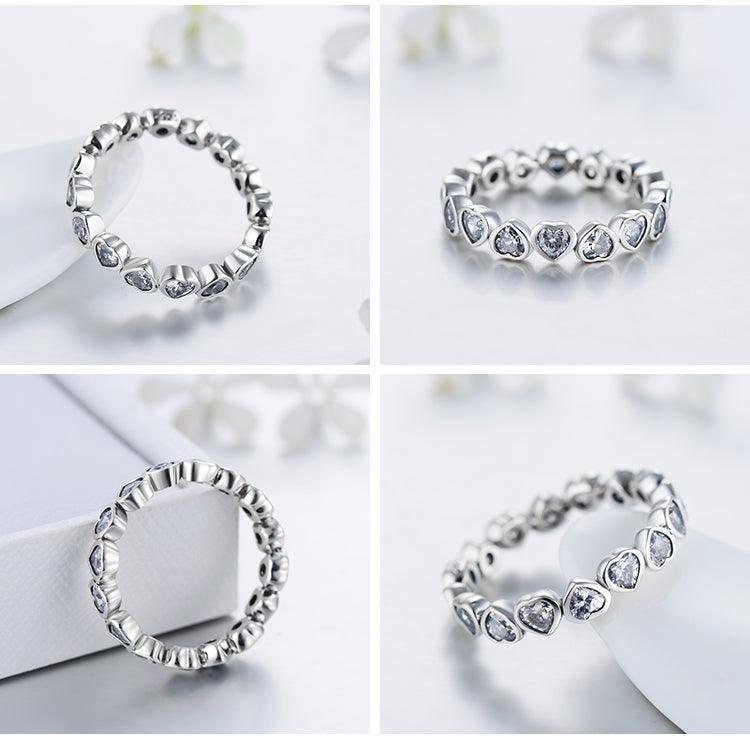 NEW ARRIVAL - Silver Classic AAA+ Cubic Zirconia Diamonds Real Sterling Hearts Ring - The Jewellery Supermarket