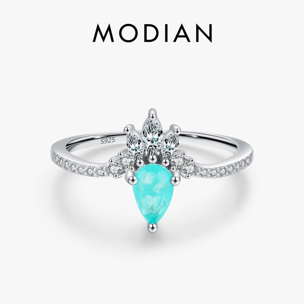 Fashion Silver Crown Paraiba Tourmaline and AAAA Simulated Diamonds Ring - Luxury Fine Jewellery - The Jewellery Supermarket