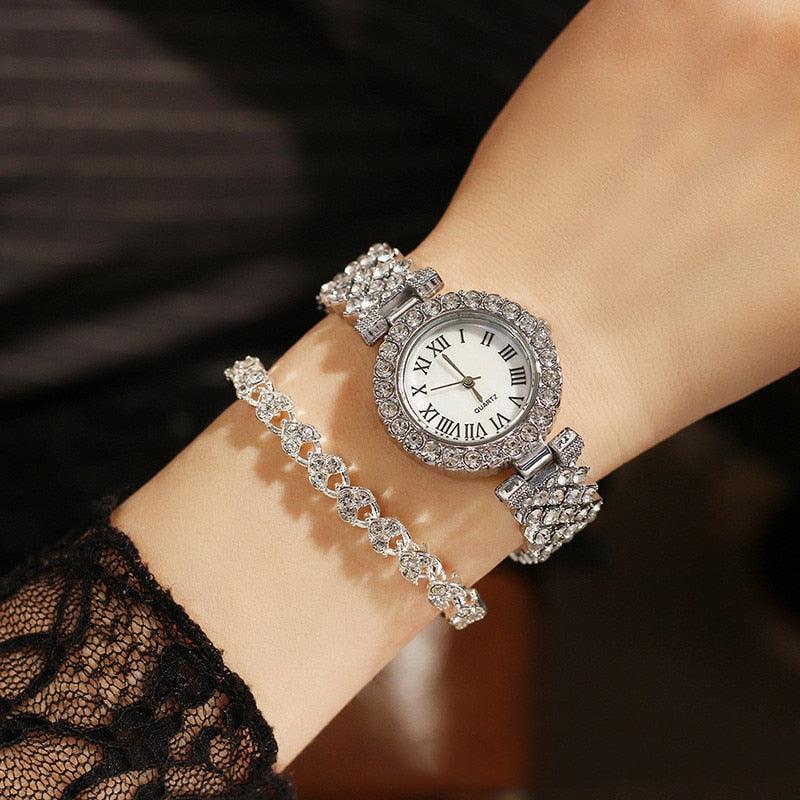 Best Selling Luxury Blig Fashion Brand Simulated Diamonds Steel Band Watch Bracelet Set - Ideal Gifts - The Jewellery Supermarket