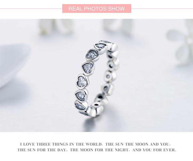 NEW ARRIVAL - Silver Classic AAA+ Cubic Zirconia Diamonds Real Sterling Hearts Ring - The Jewellery Supermarket