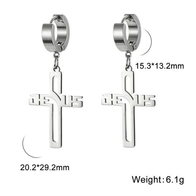 Stainless Steel Christian Jesus Cross Dangle Drop Earrings for Women - Religious Jewellery - The Jewellery Supermarket